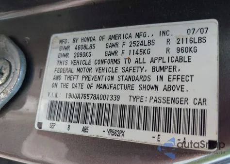 2008 Acura Tl Type S from USA, damaged, VIN 19UUA76578A001339